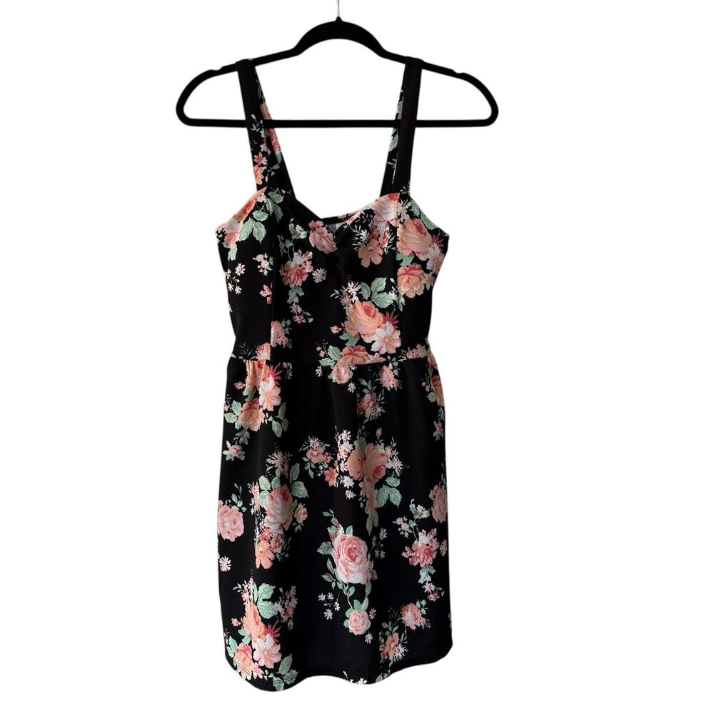 Black Floral Print Mini Sundress No Boundaries Junior Size Large‎ (11/13) Spring